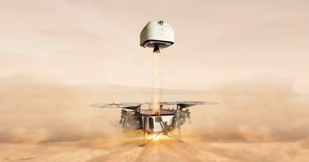 Rocket Lab logo with a backdrop of Mars, symbolizing the company's proposal for commercial competition in the Mars Sample Return program
