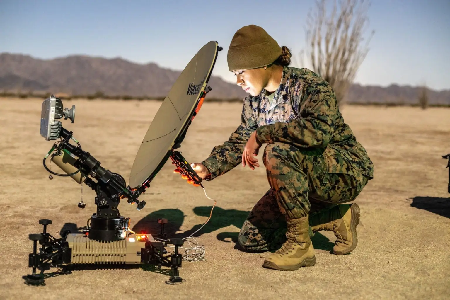 Trendsnip A satellite communications operator from the U.S. Marine Corps establishes a multi-mission terminal during the Marine Littoral Regiment